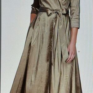  Alex Evenings 3/4 Sleeve Portrait Collar Stretch Taffeta Dress BRONZE- size 16